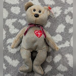 Charming Gray Teddy Bear with Red Heart Beanie Baby